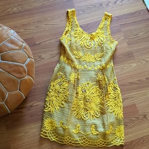 Golden lace dress with nude sheath